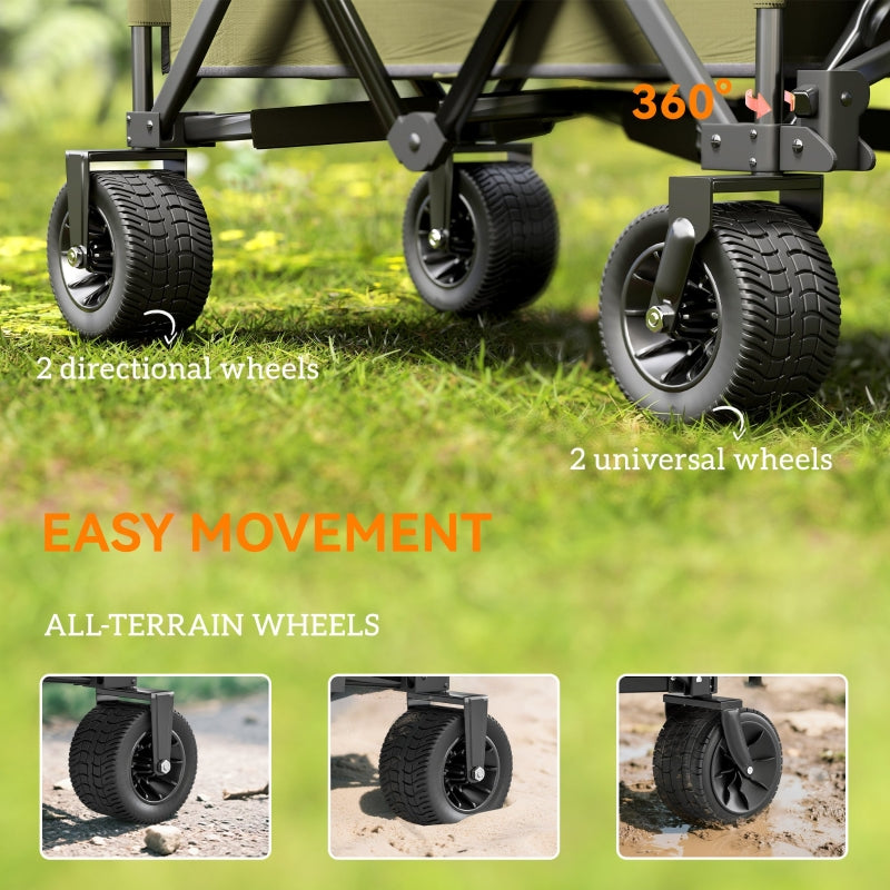 Folding Garden Trolley Collapsible Utility Wagon Steel Frame Green Oxford Fabric