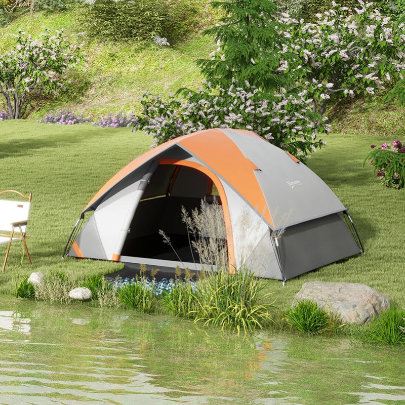 Two Man Dome Tent Single Room with Accessories - Orange/Grey