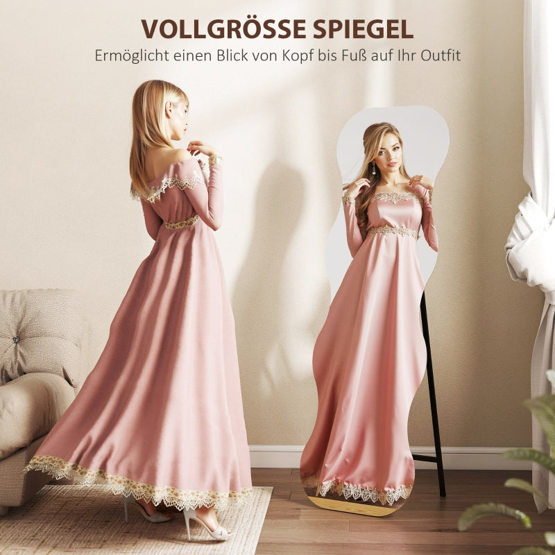 Full-Length Frameless Wave Mirror with Wooden Base, Black