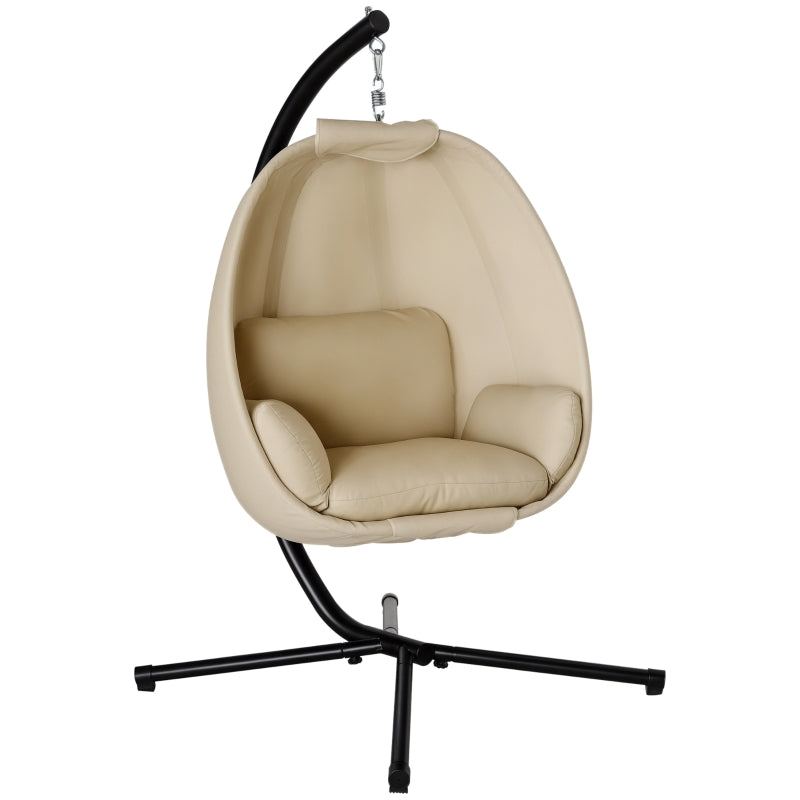 Hanging Chair, Egg-Shaped Swing Seat with Soft Cushion for Indoor and Outdoor Use, Khaki