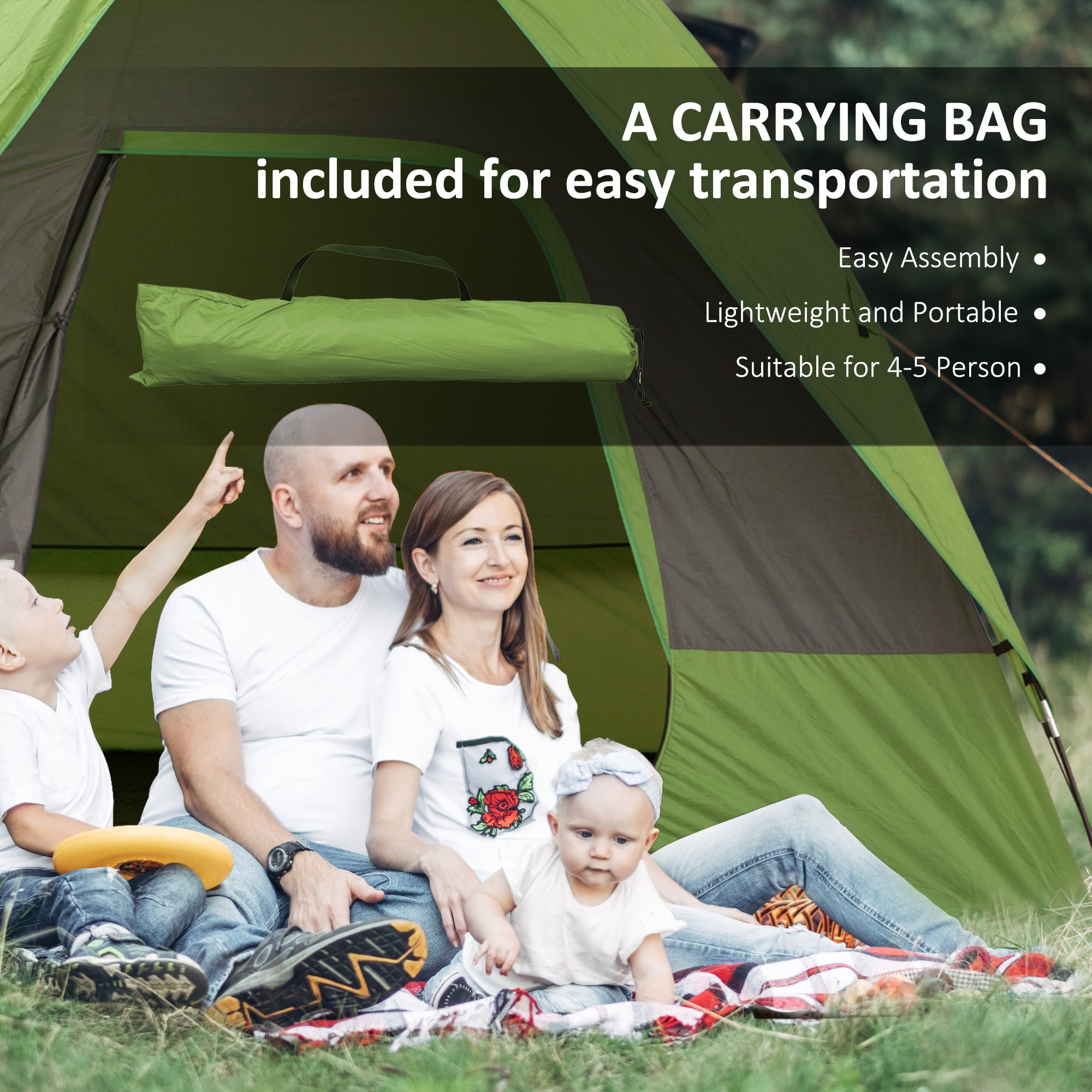 Camping Tent Car Tent, 4-5 Person, Fiberglass Polyester, Green