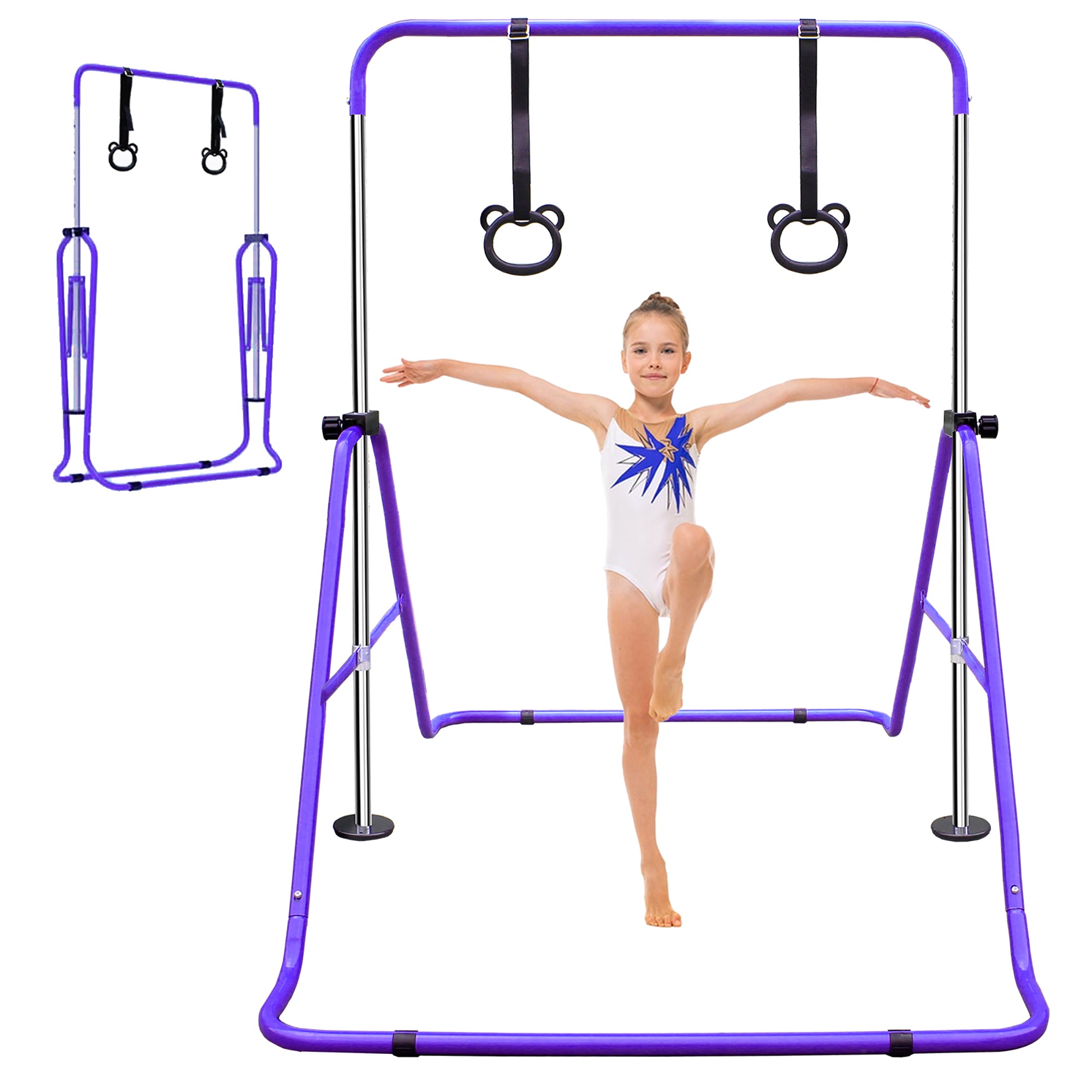 Adjustable Gymnastics Bar, Height-Adjustable Extendable Steel, Purple