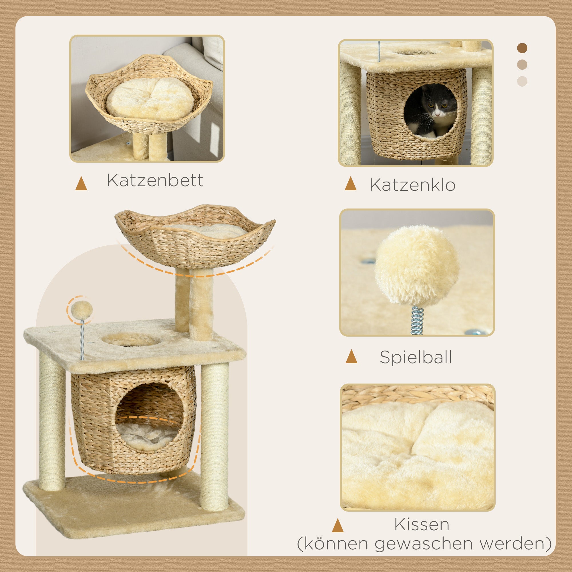 Cat Scratching Post, 74 cm Cat Tree with Cave, Beige