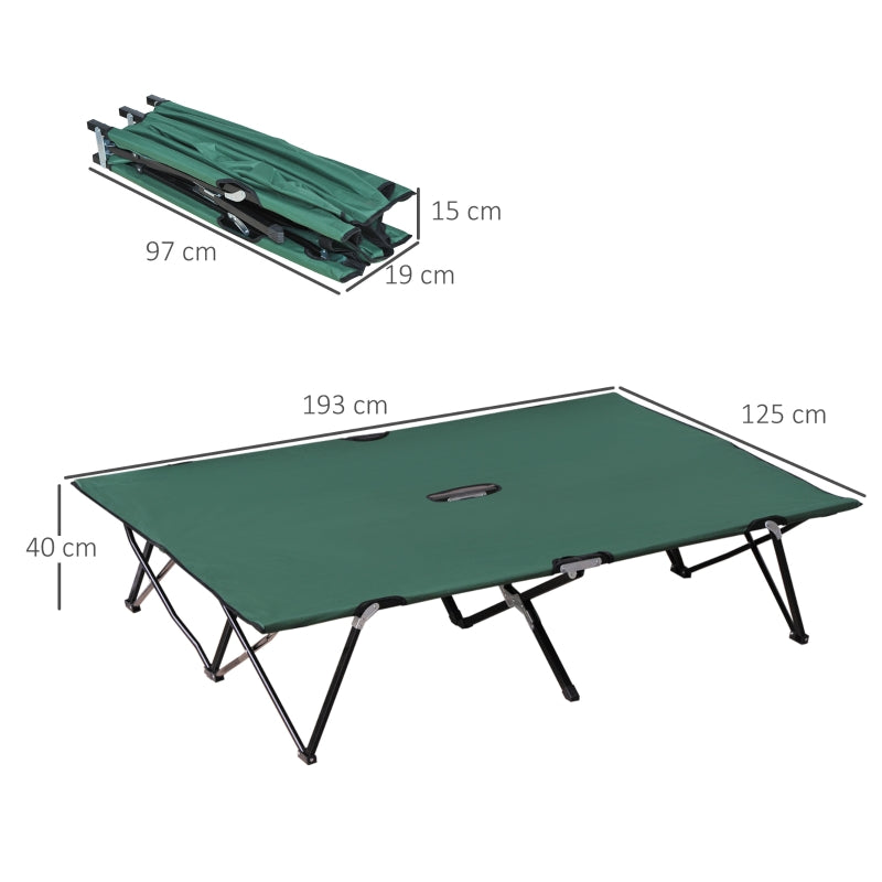 Double Camping Cot Bed Portable with Bag - Green