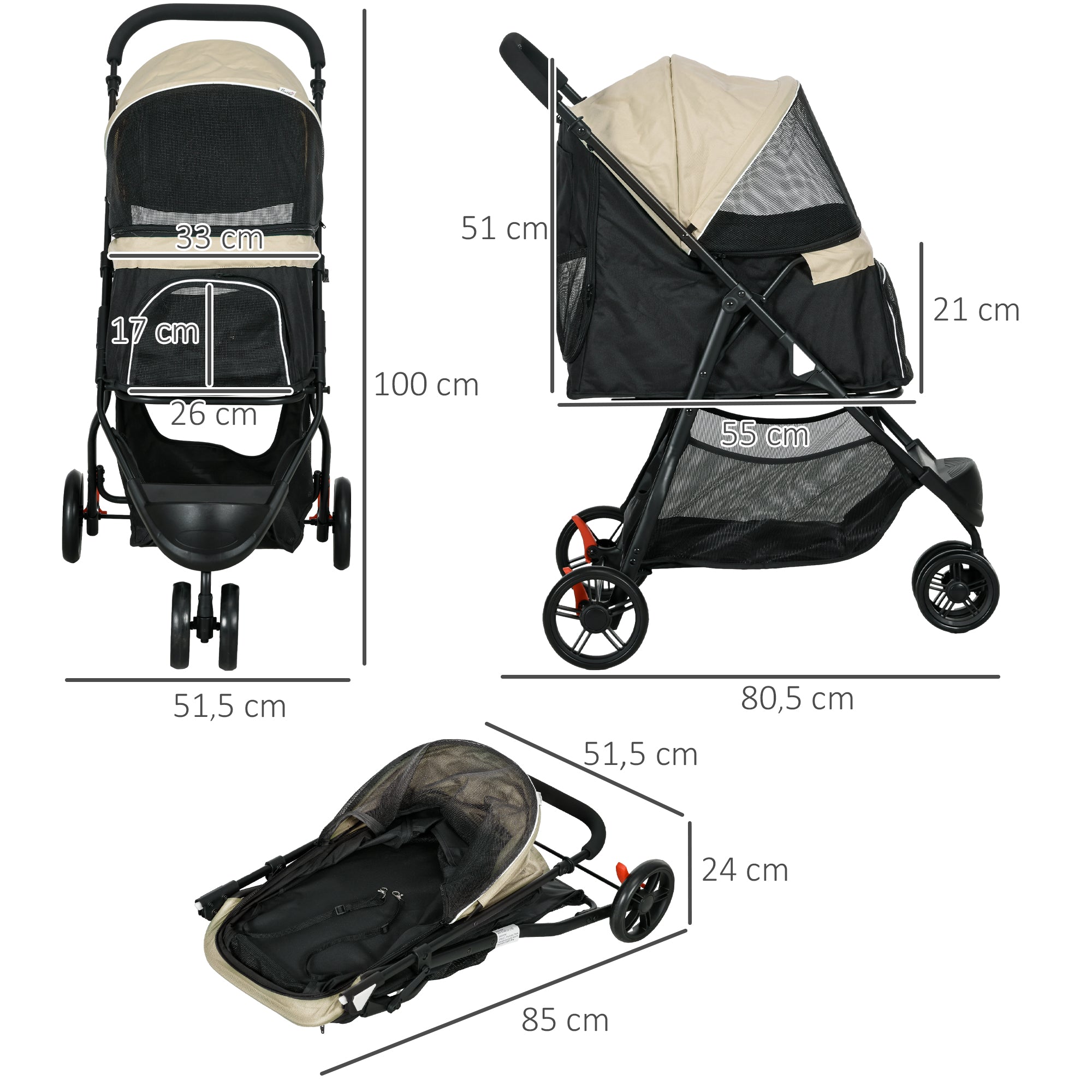 Dog Buggy 2 in 1, Foldable with Rain Cover, Khaki