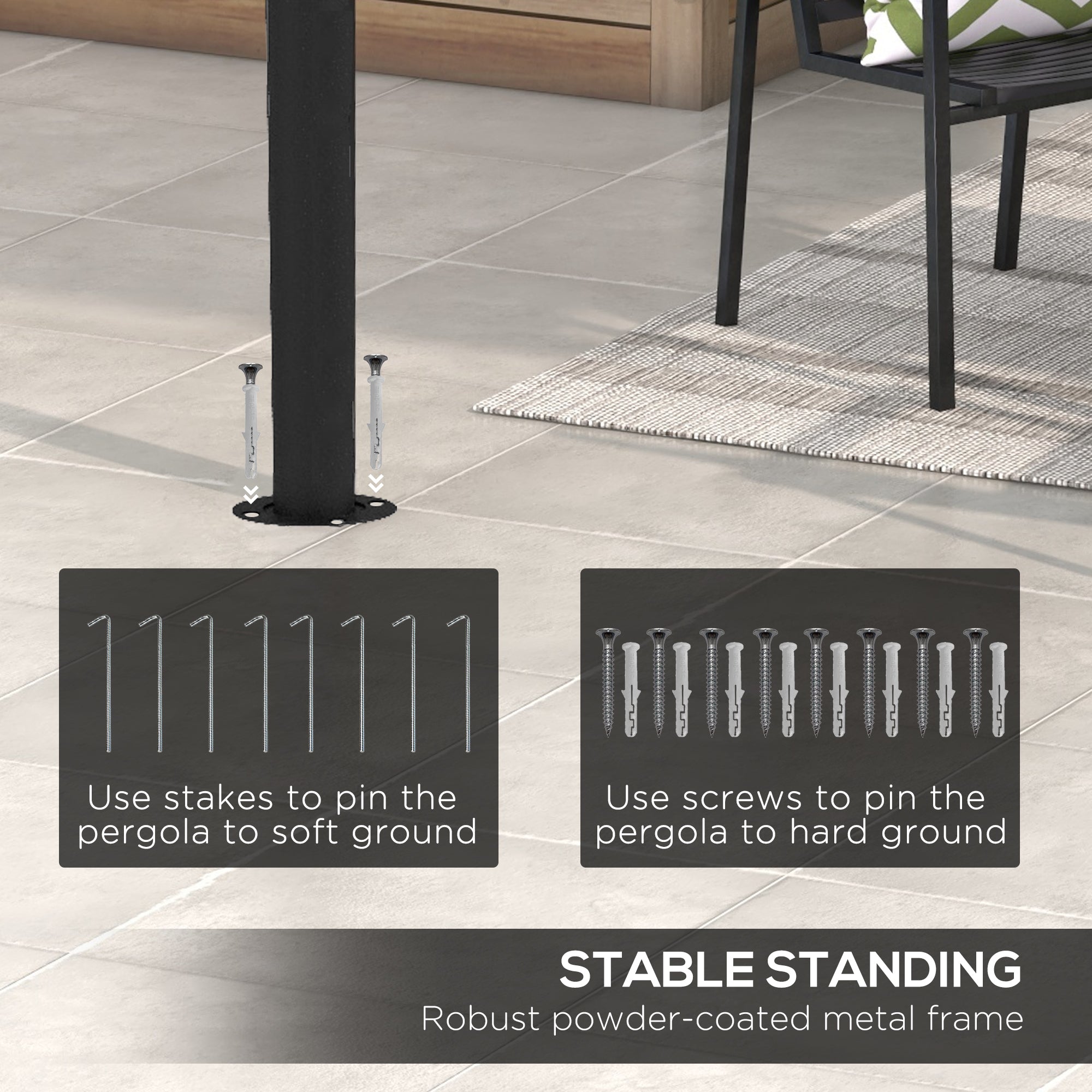 Metal Frame Pergola 3x4m with Canopy, Grey