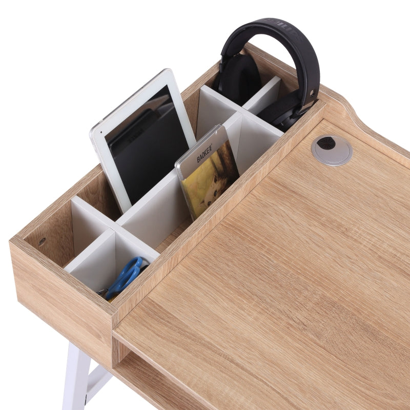 Computer Desk with Drawer Storage and Cable Management, Oak and White