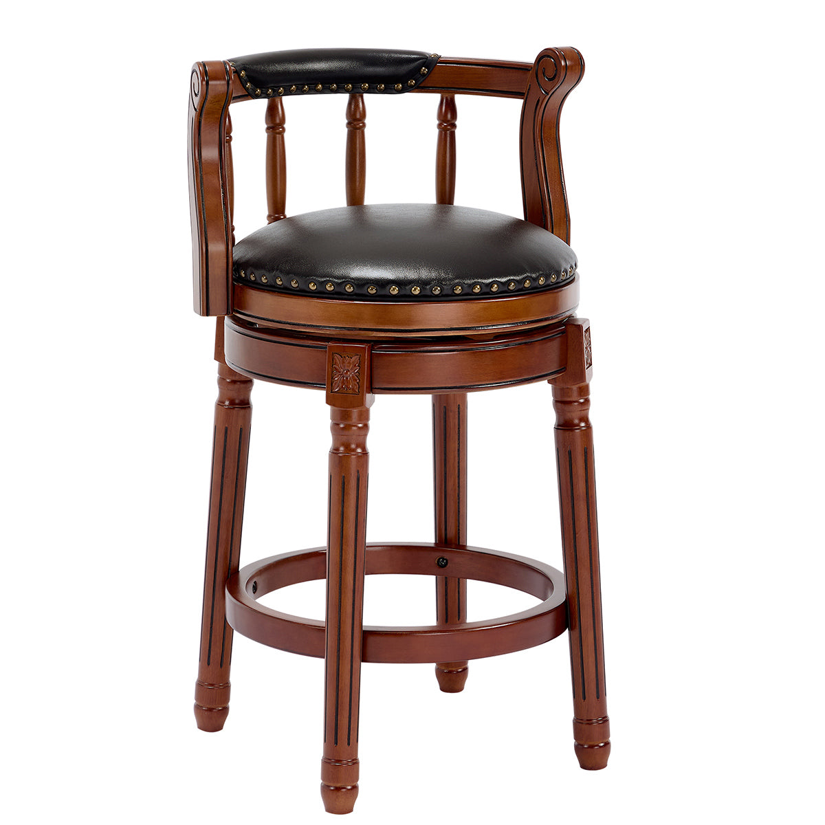 Cow Top Leather Wooden Bar Stools, 360 Degree Swivel with Backs, Bar/Counter Height, Leather