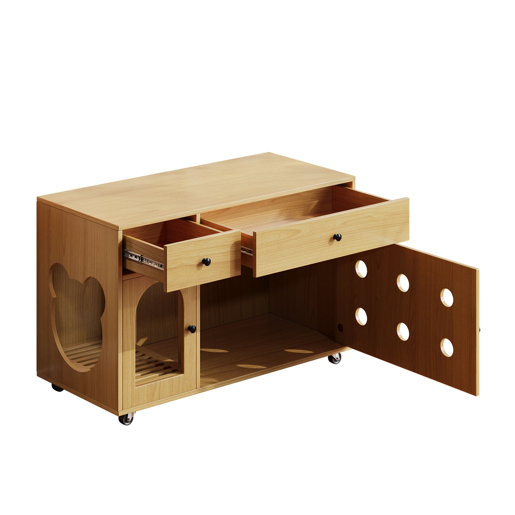 Cat Litter Box Cabinet, Removable Sand Drain, Odor-Insulated, 100x45x66 cm, Natural Wood/Yellow Maple Color