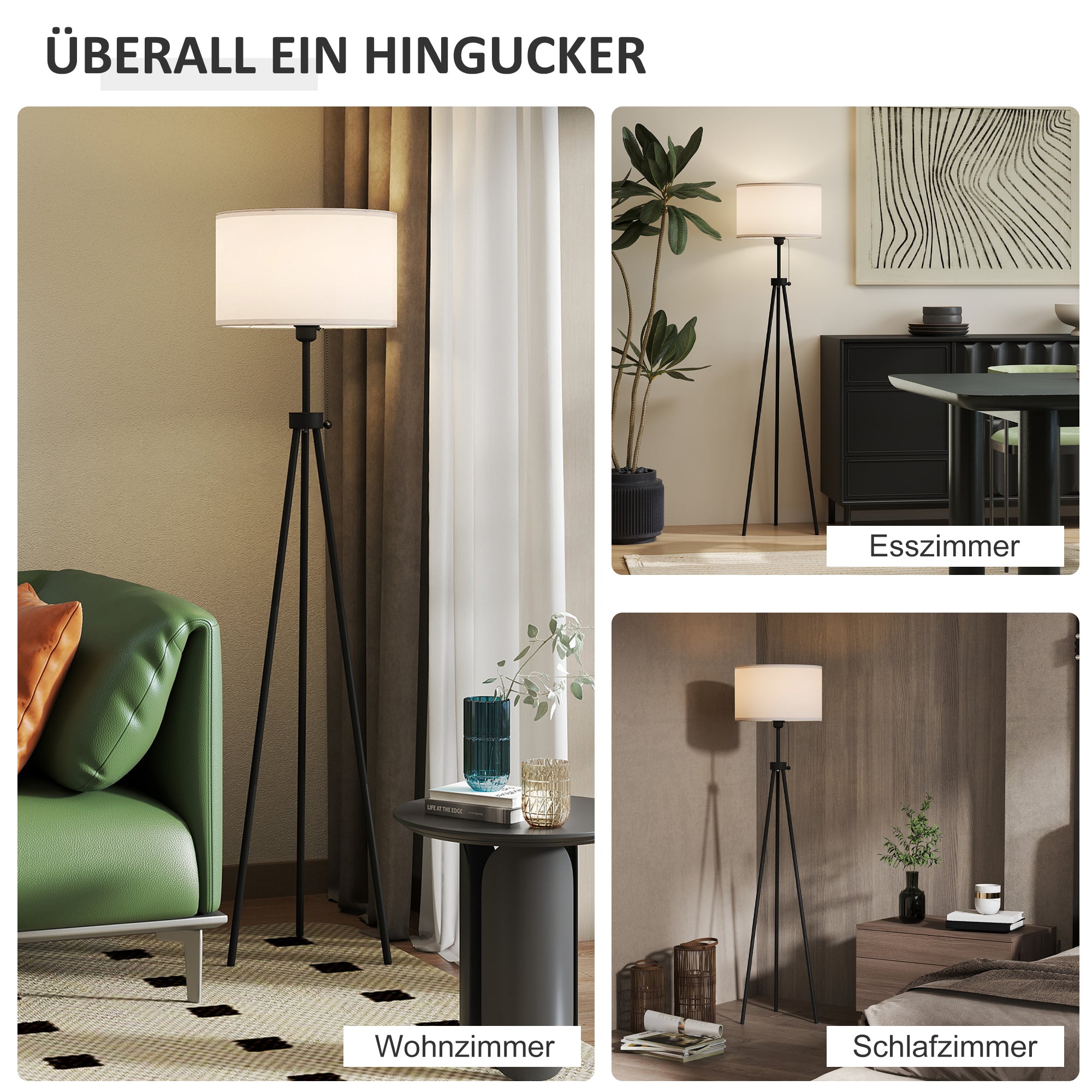 Floor lamp modern E27 stylish, black & white, steel & polyester