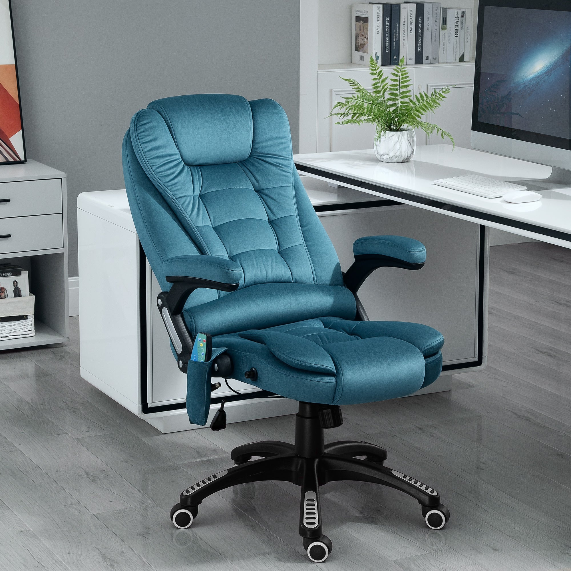 Massage Recliner Chair Heated Office Chair Six Massage Points Blue Velvet-Feel Fabric