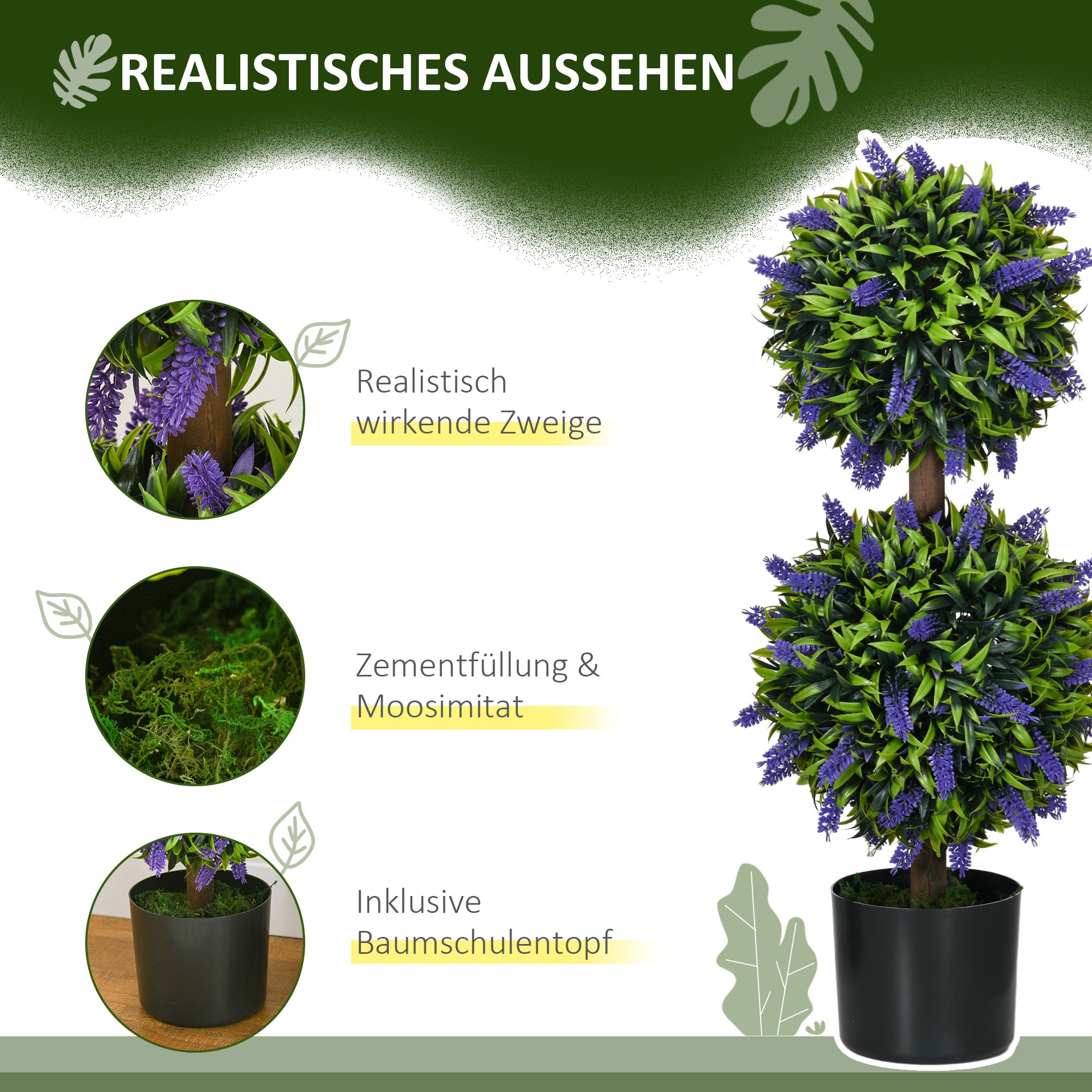 Artificial Plants, Lavender, Set of 2, 70 cm UV-resistant, Green