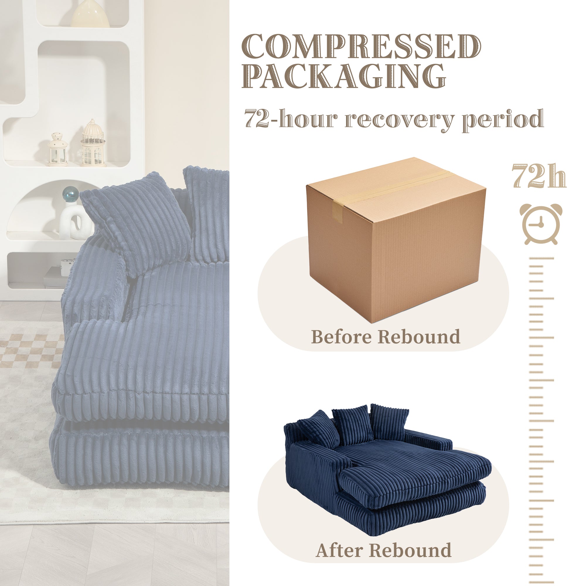 GOMYWAY Oversized Chaise Lounge Sofa Sleeper Chair with 3 Throw Pillows, Navy