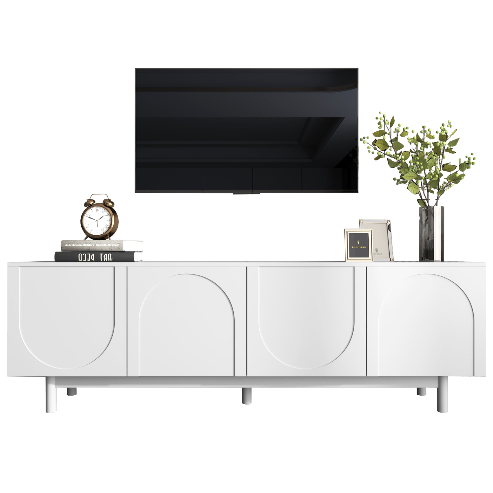 TV Cabinet, 175x38x56 cm Adjustable Shelves Lowboard, White