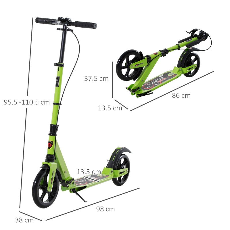 Kick Scooter, Folding Dual Brake Dual Suspension 230mm Wheels, Green