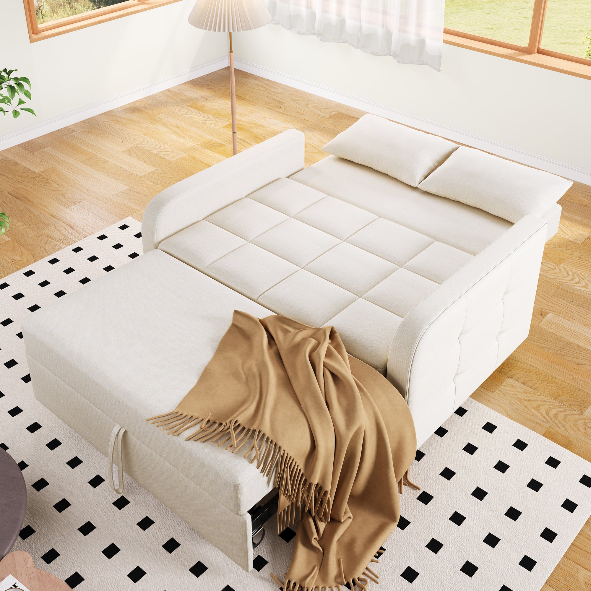 Multifunctional Sofa Bed, Folding Daybed with Adjustable Backrest, Off White