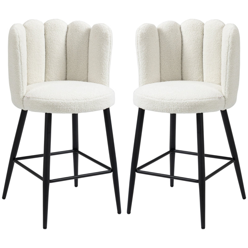 Bar Stools Set of 2, Modern Kitchen Chairs, Faux Cashmere Cream