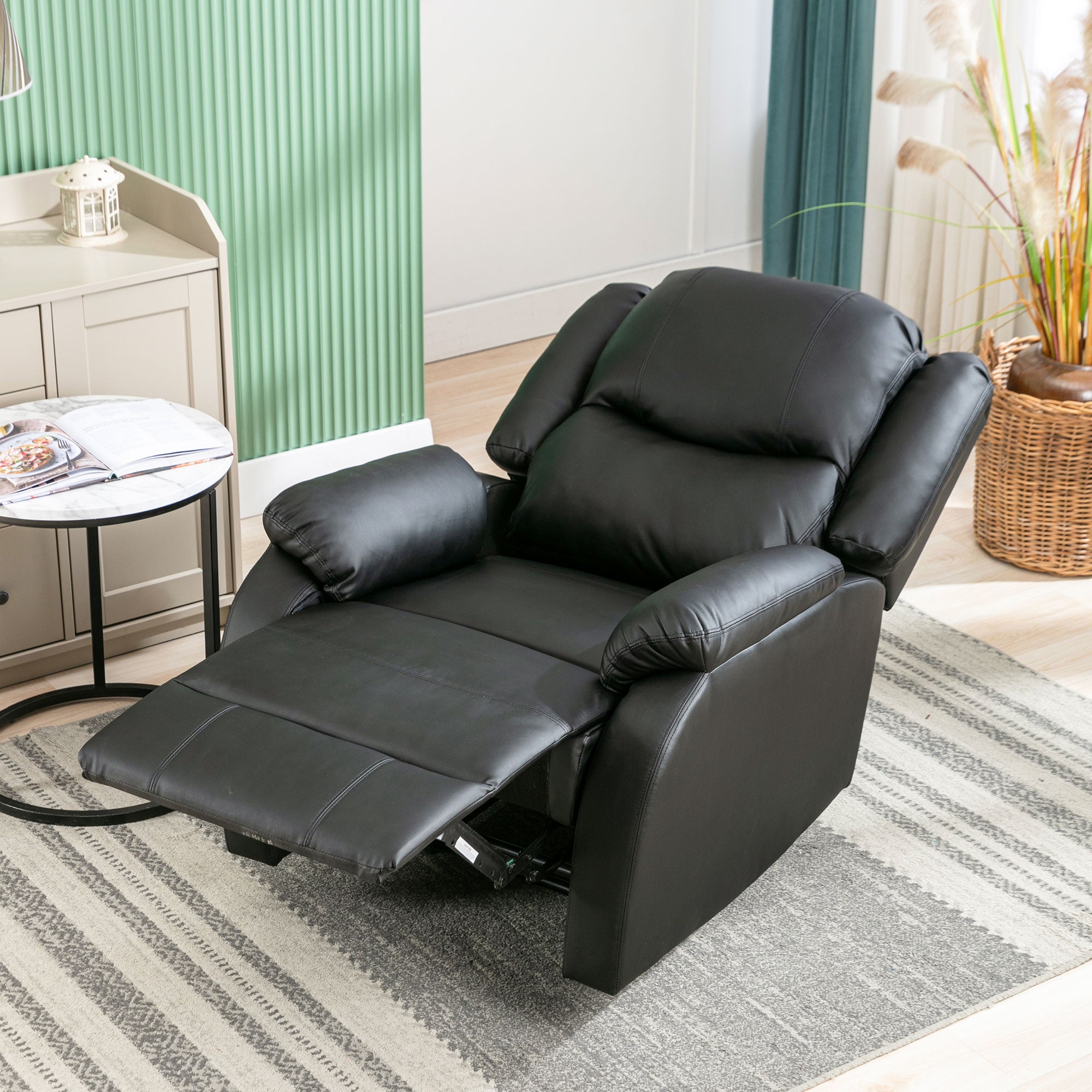 Recliner Chair, Adjustable Armchair with Side Pockets, PU Leather, Black