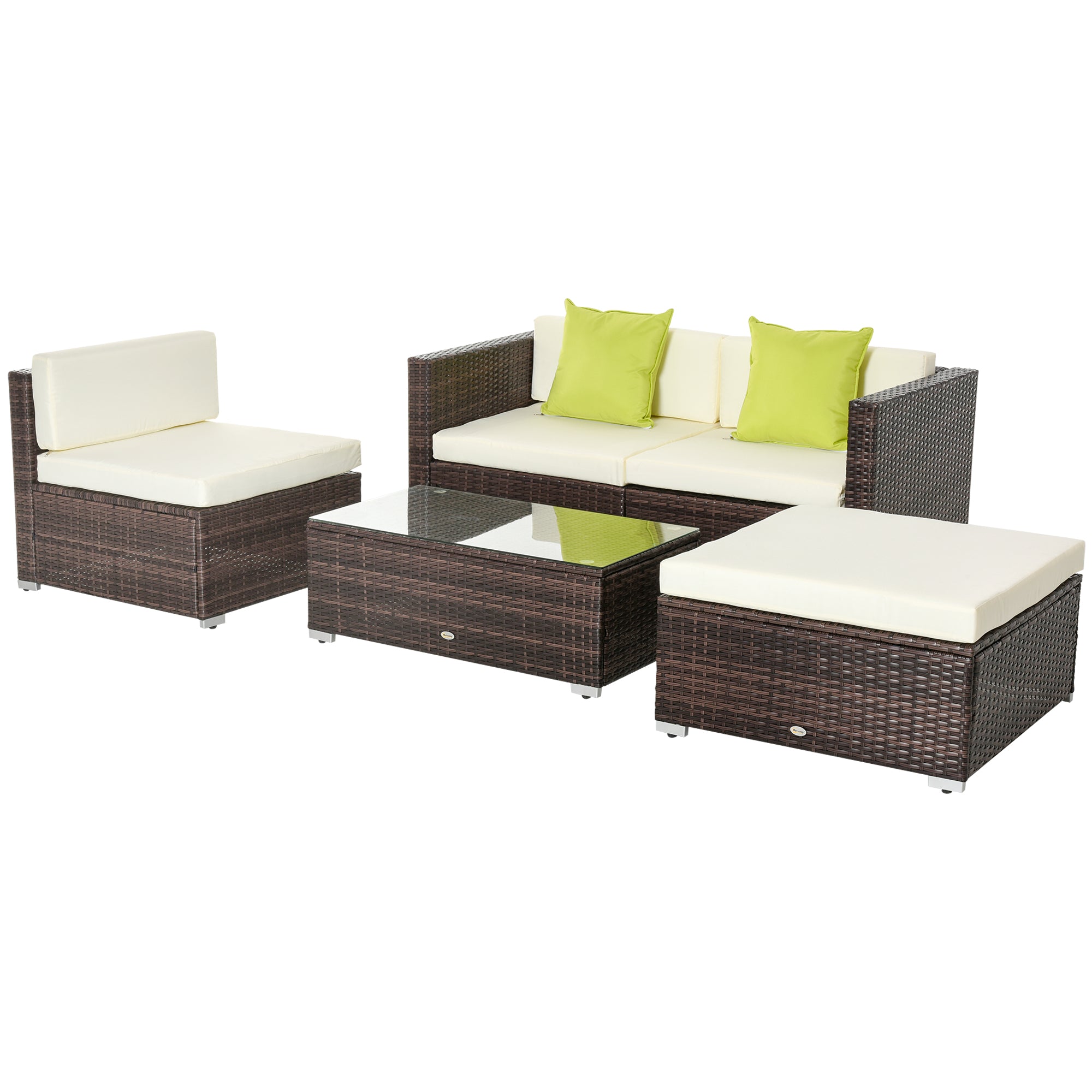 4-Seater Sofa Set Sectional Coffee Table Rattan Brown
