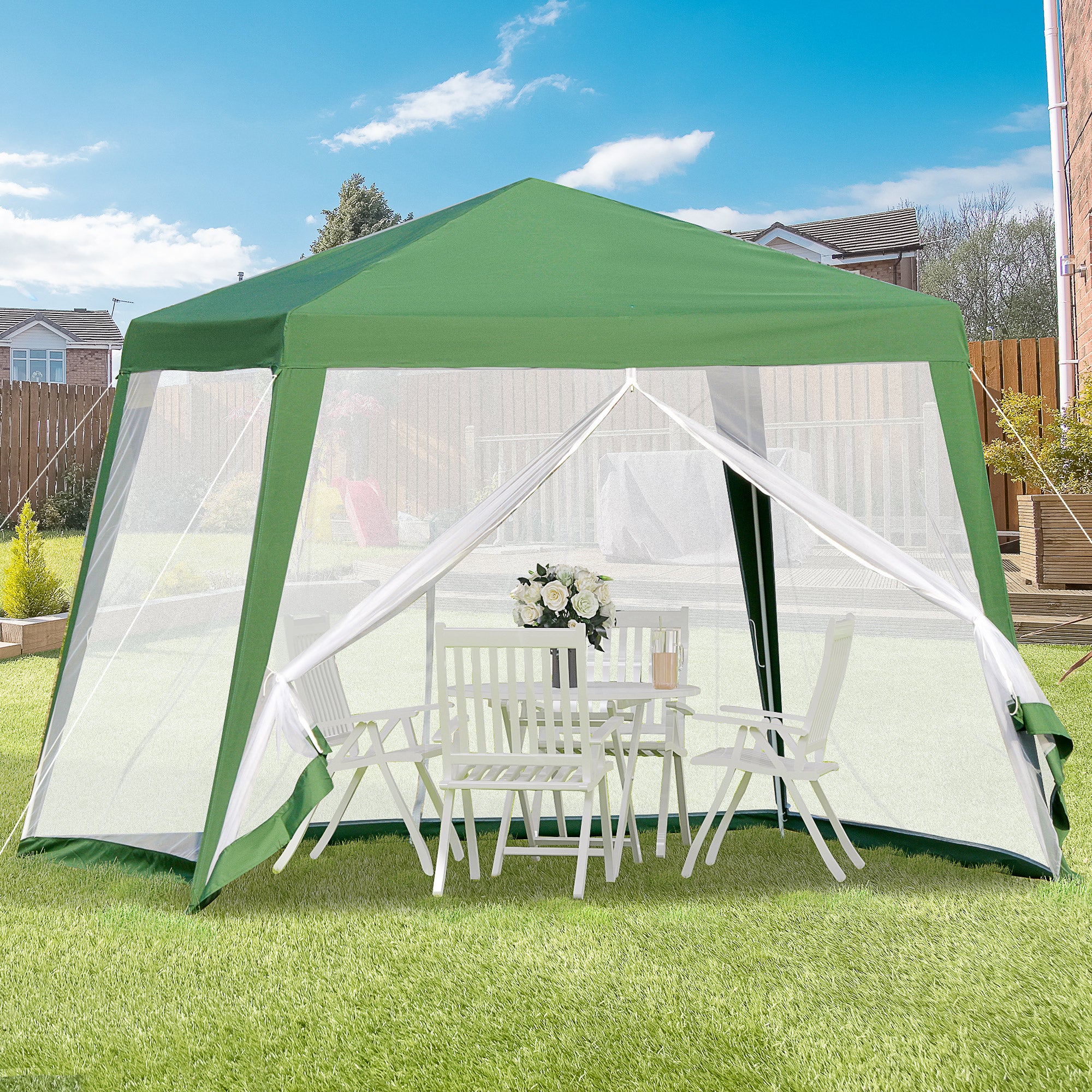 Garden Gazebo Marquee 3x3 m Weatherproof Mosquito Net, Metal & Polyester, Green