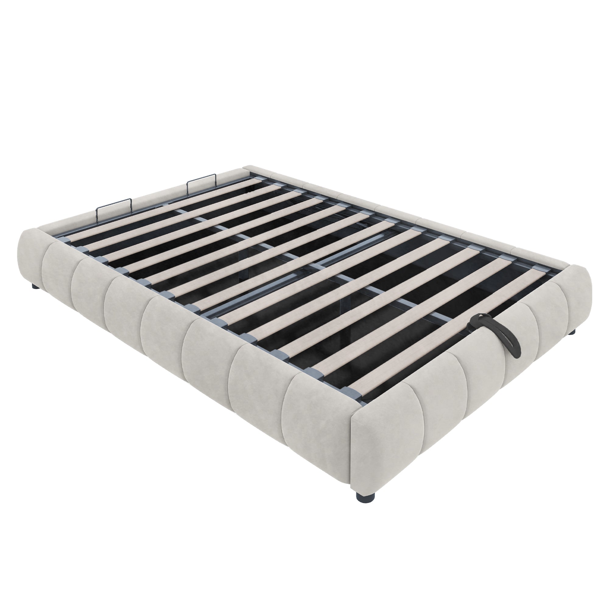 Upholstered Bed, 140x200cm, LED Light, Hydraulic Floating, Beige