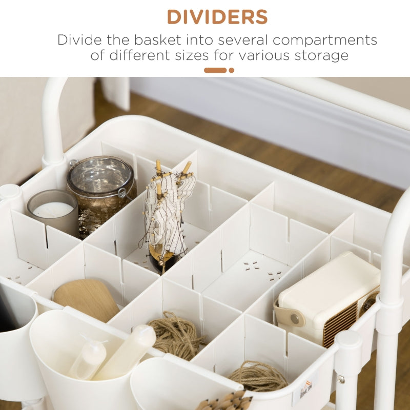 Three-Tier Home Trolley, Handle and Wheels Storage - White