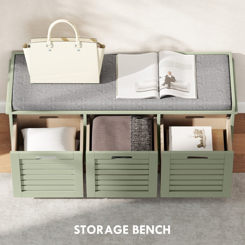 3-Drawer Shoe Storage Bench, Engineered Wood Green