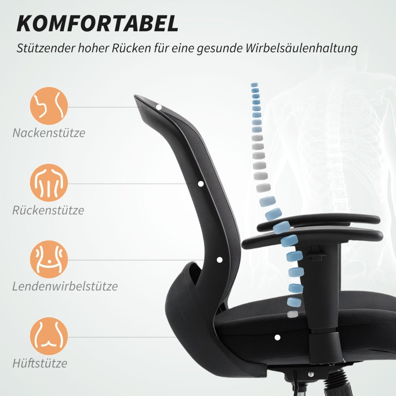 Mesh Office Chair Adjustable Mesh Back Tilt Casters - Black