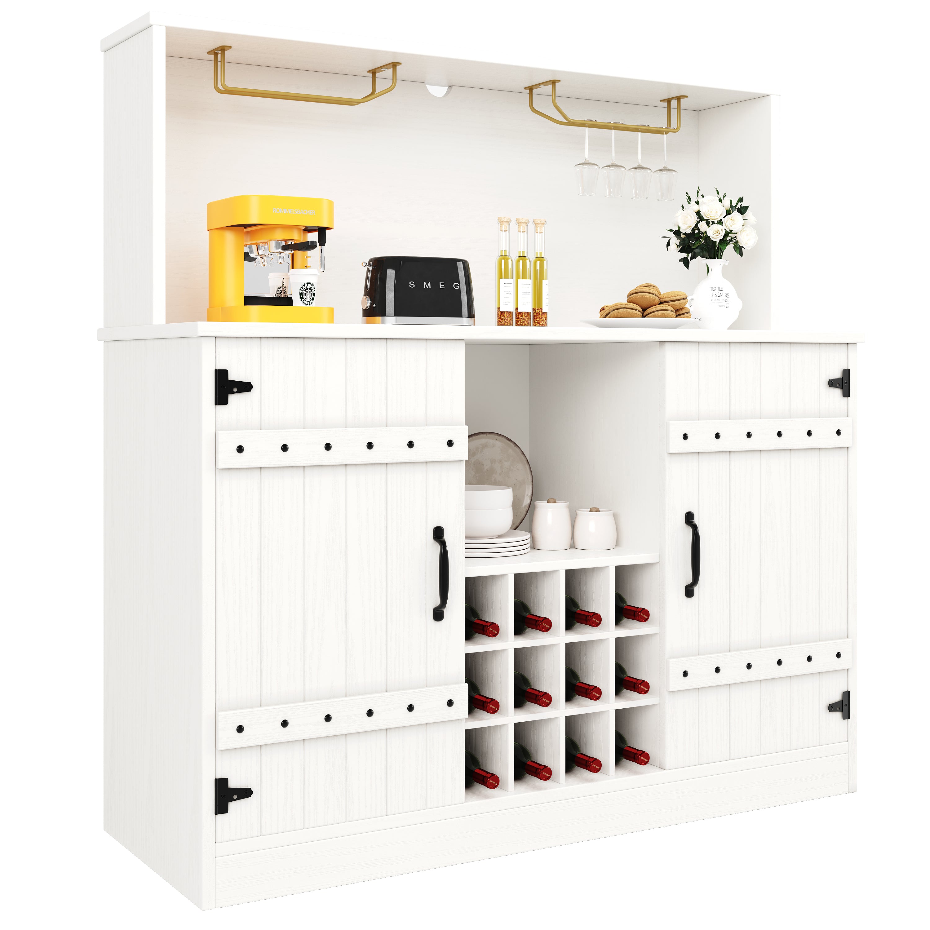 Sideboard 120x40x120cm Wine Glass Rack Storage Minimalist - White/Black