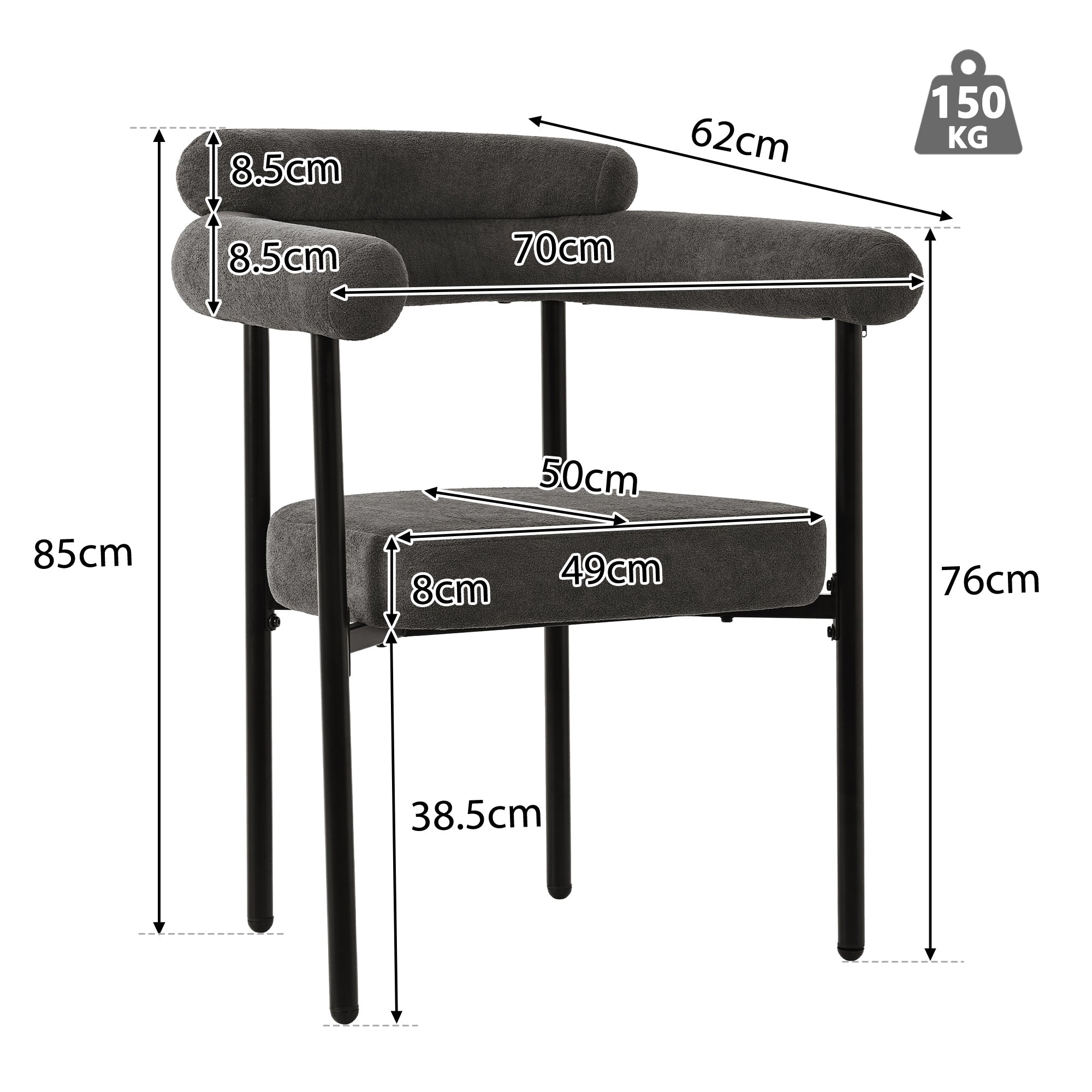 Modern Dining Chairs Set of 4, Faux Suede Upholstered Armchairs with Comfortable Armrest, Multiple Color Options