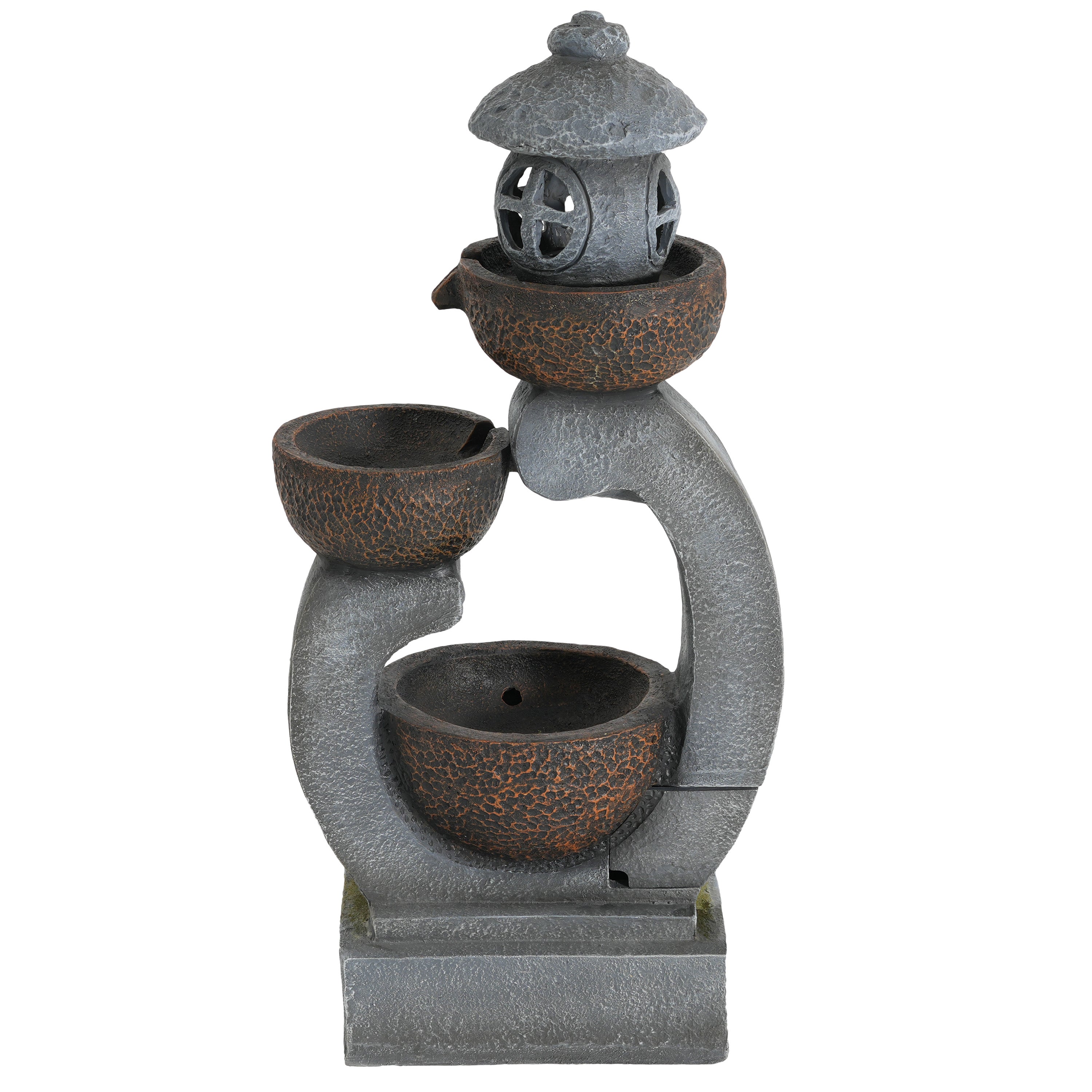 Japanese Garden Zen LED Outdoor Fountain, 95 cm with Tranquil Water Feature, Stone Grey