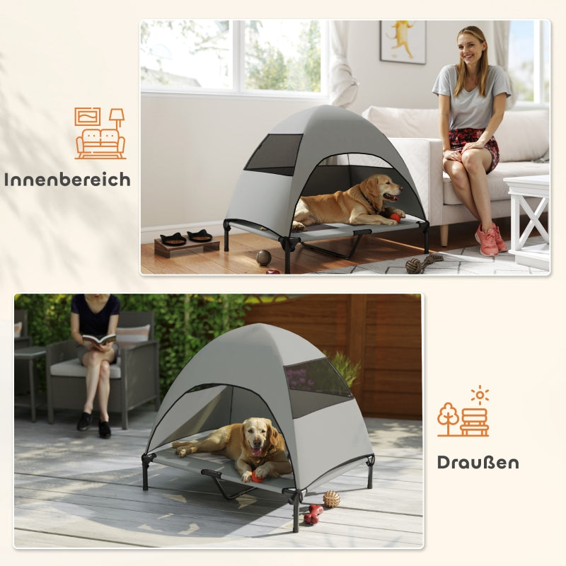 Outdoor Dog Bed, Raised with Roof, Light Grey