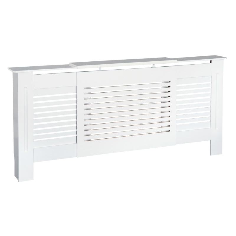 MDF Extendable Radiator Cover Cabinet Shelving Slatted Design (139-208.5L x 20.5W x 82.5H cm) White