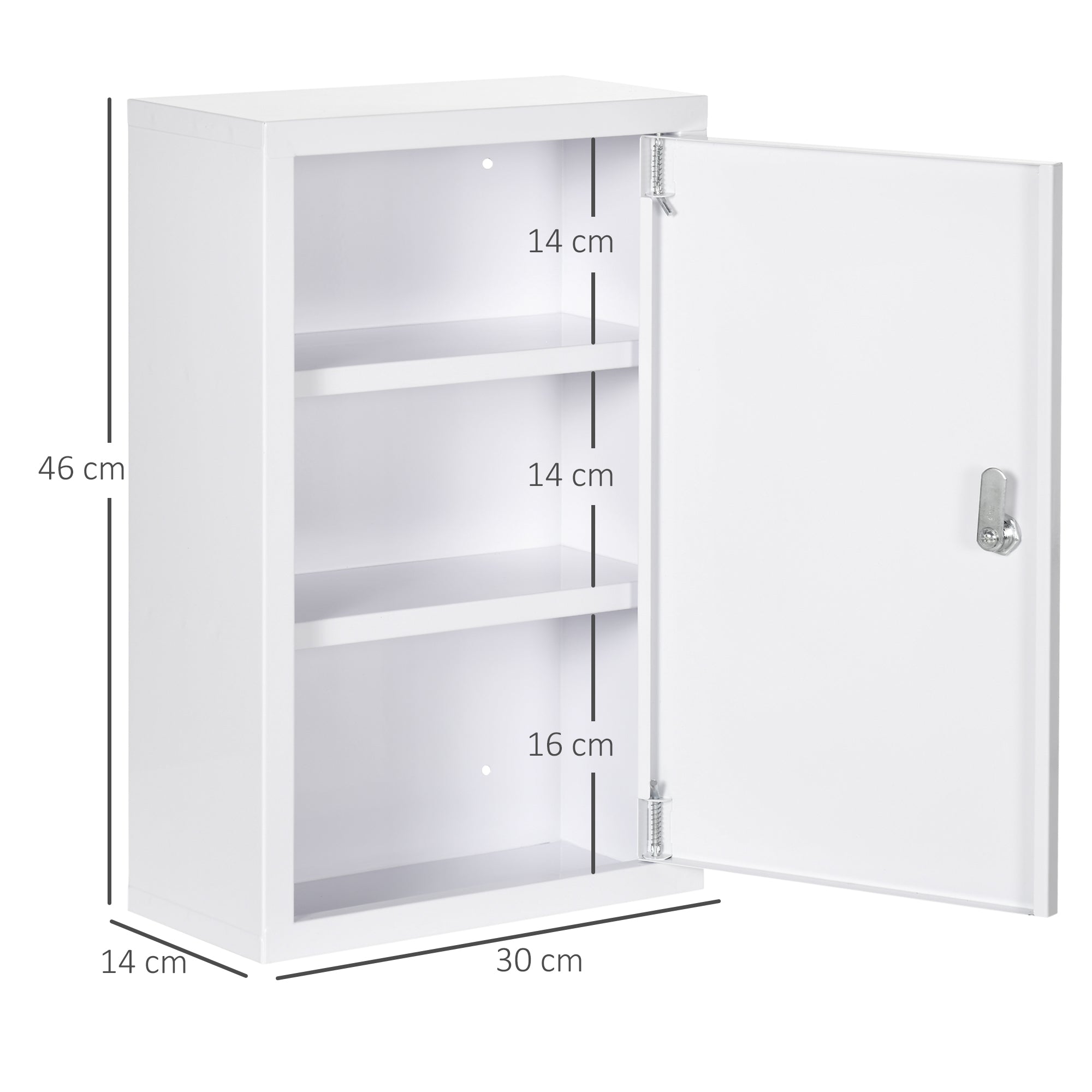 Kleankin Medicine Cabinet, Lockable 3 Compartments Child-Proof, Cold-Rolled Steel White