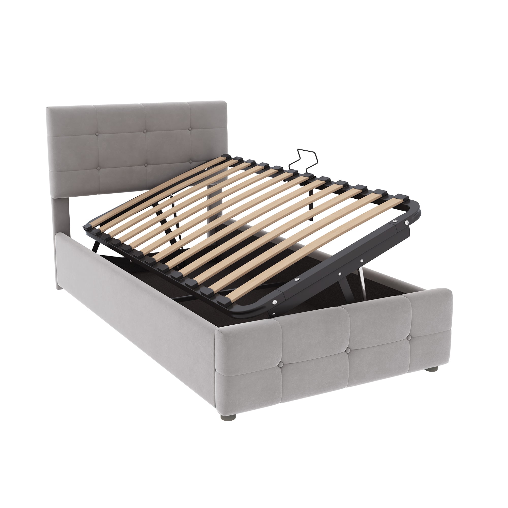 Children's Bed 90x200cm, Hydraulic Storage, Adjustable Headboard, Velvet Grey