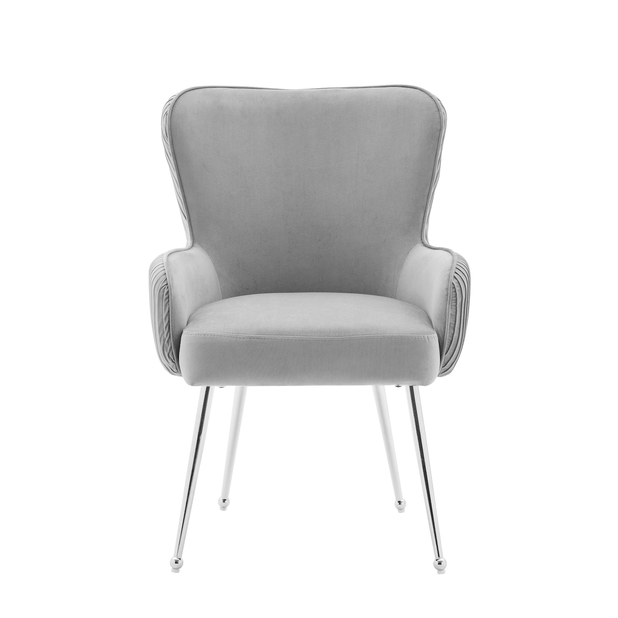 Velvet Dining Chair, Set of 2, Silver Metal Legs, Armrests, Lumbar Support, Grey