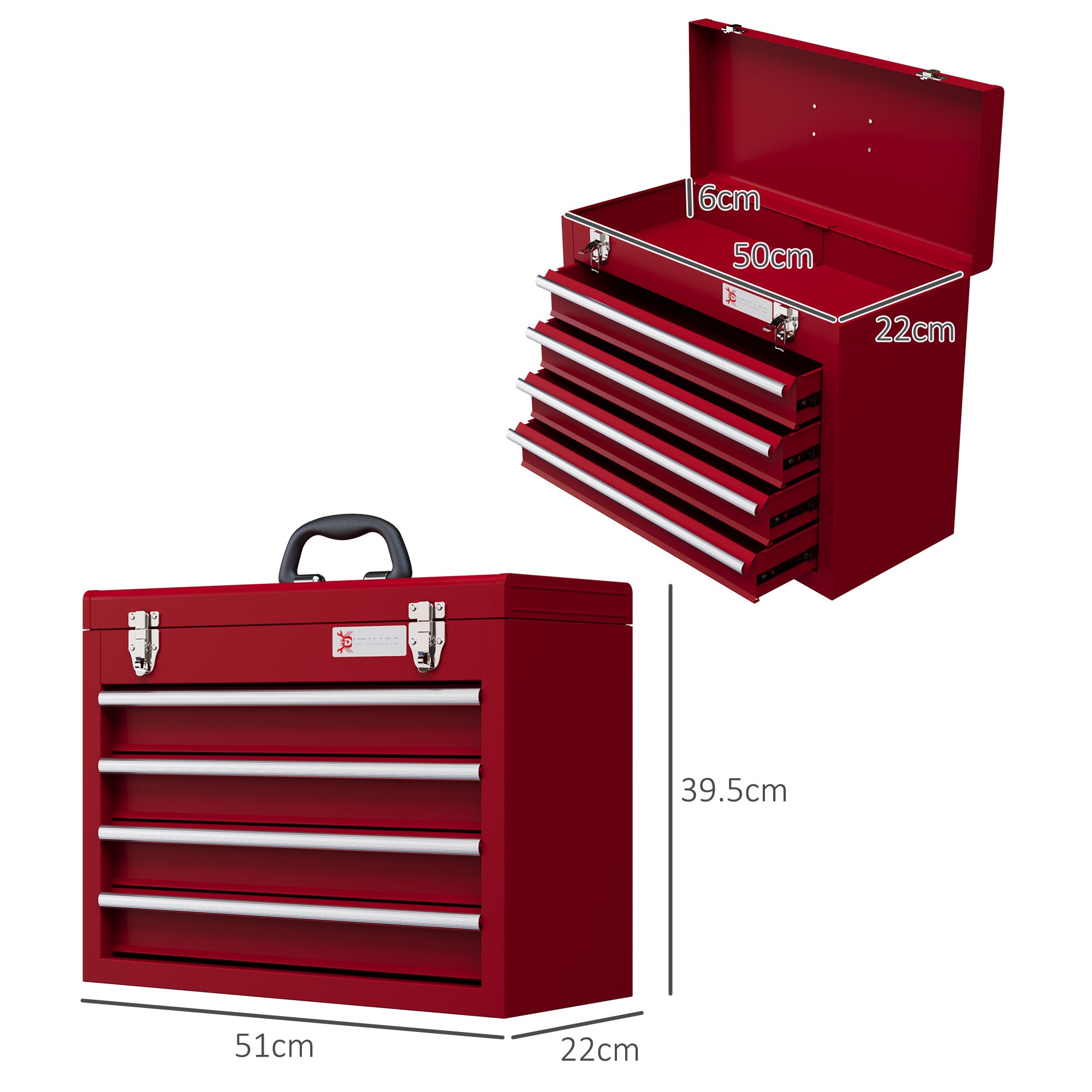 DURHAND Empty Tool Case, 4 Drawers, Top Storage, Lockable, Steel