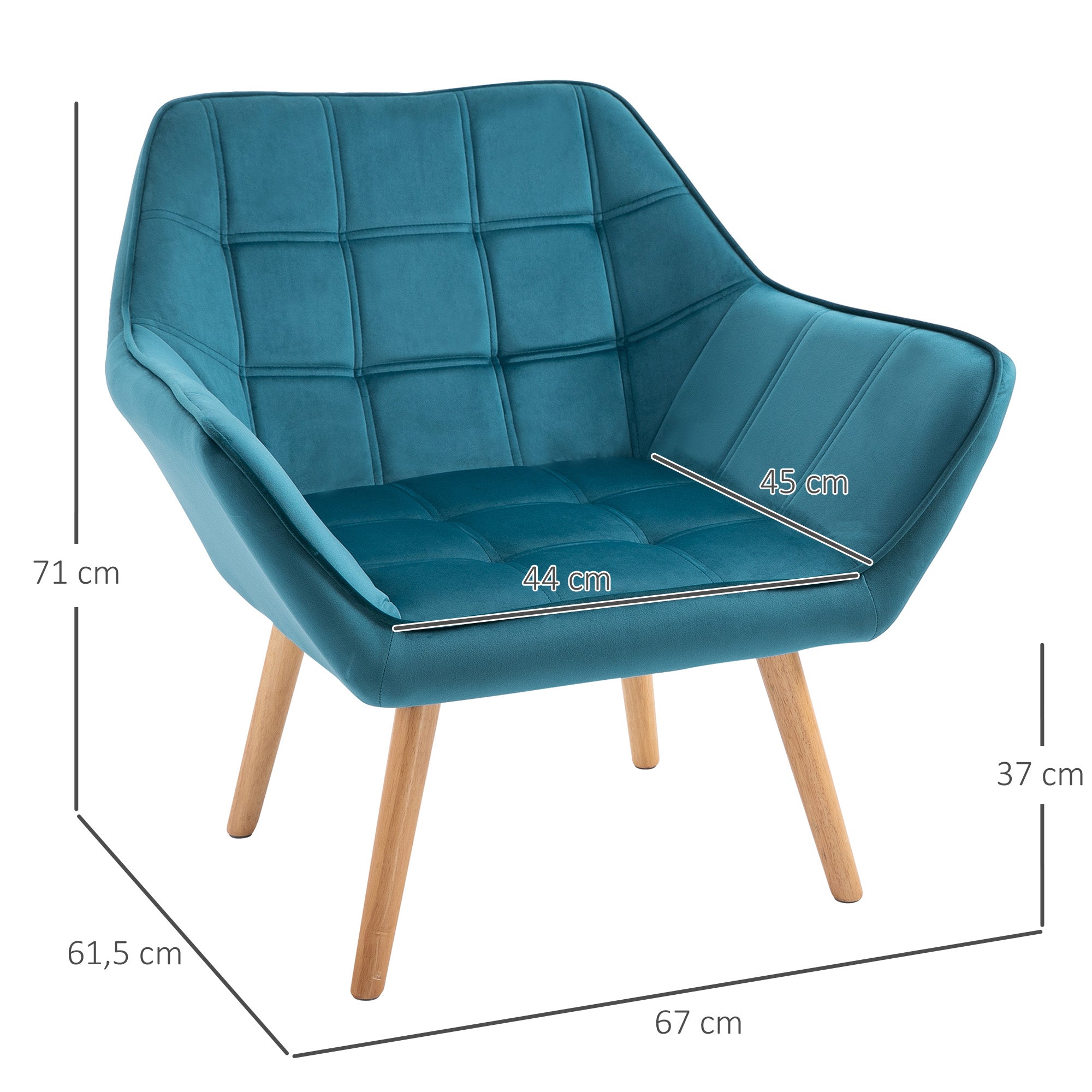 Armchair Wingback Recliner Raised Legs Scandinavian, Light Blue Velvet