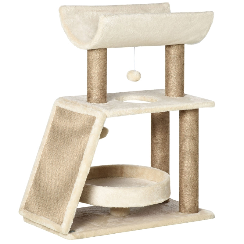 Cat Tree, with Toys and Cat Bed, 60x30x76 cm, Natural