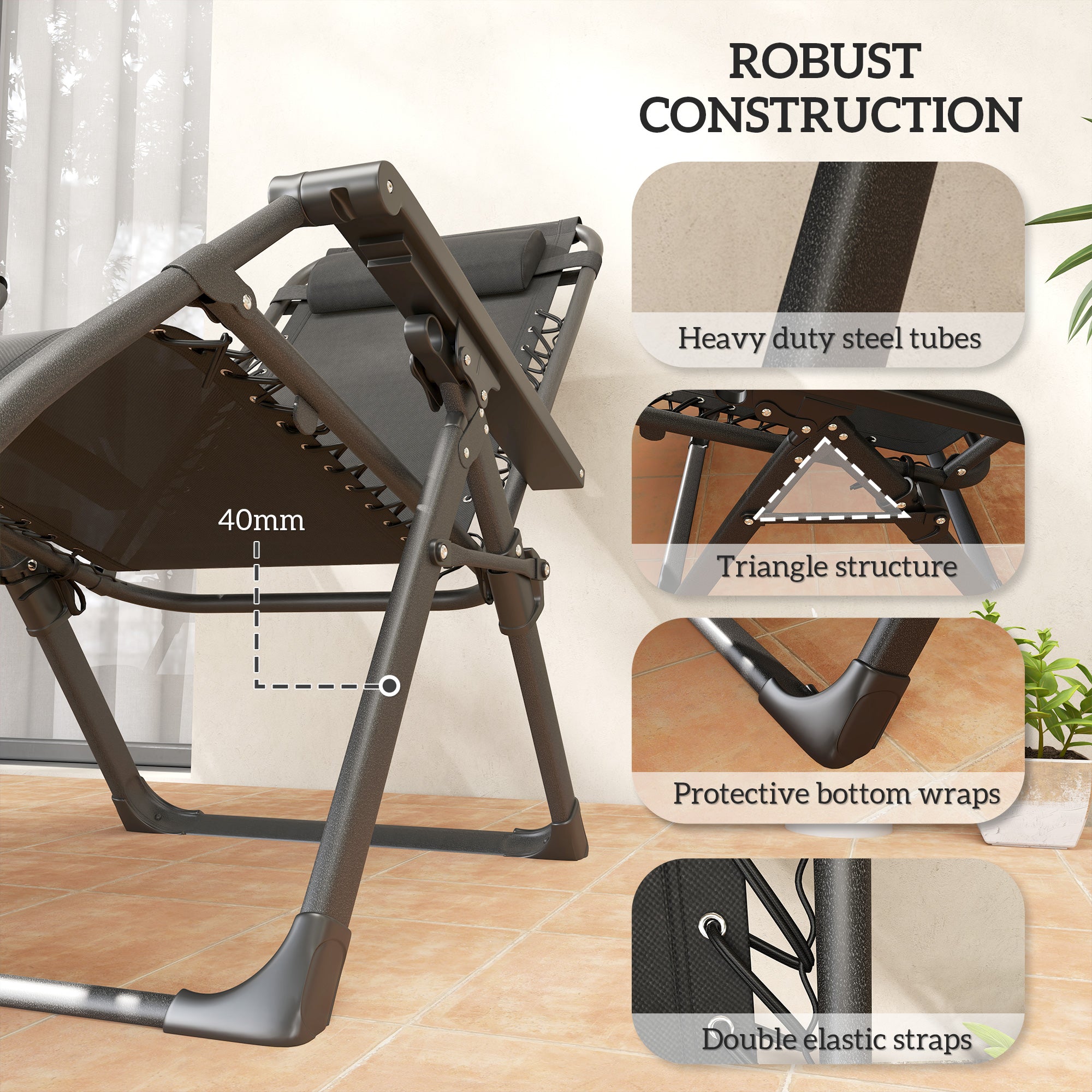 Set of Two Reclining Sun Loungers with Cushion Brown