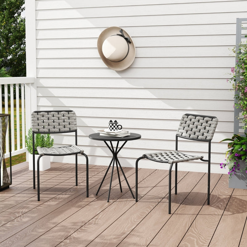Polyrattan Garden Furniture Set, 2-Person 3-Piece Stackable Chairs &amp; Table, Grey