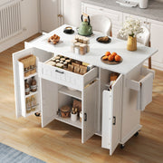 Mobile Kitchen Island Folding Worktop, Cabinet Storage, Spice Racks & Towel Rails - White