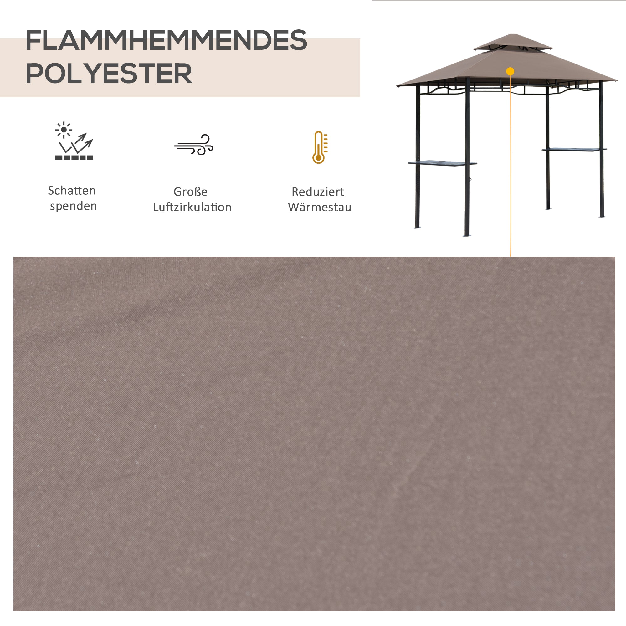 BBQ Gazebo, Garden Tent, Double Roof, Coffee Brown and Black