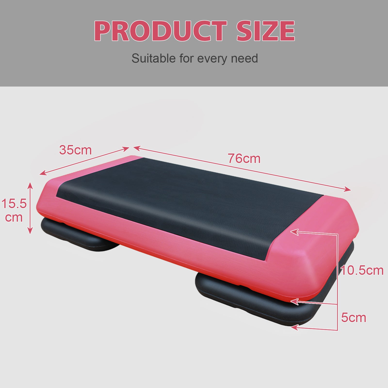 Aerobic Stepper, 76cm/28.5" Adjustable Workout Platform with 2 Risers, Red Black