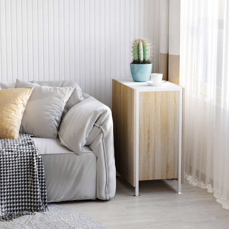 Foldable Drop Leaf Dining Table with Storage Shelves Cubes, Oak & White