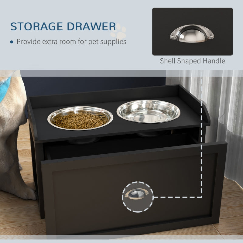Raised Dog Bowls with 21L Storage Drawer for Large Dogs and Cats - Stainless Steel, Black
