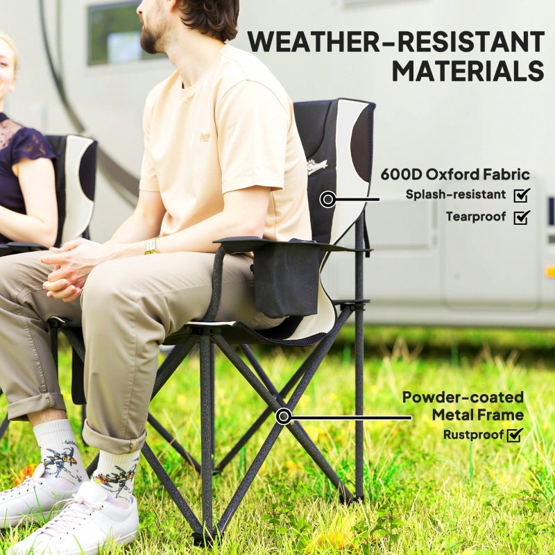 Set of 2 Folding Camping Chairs, Padded with Cooler Bag, Cup Holder, Black