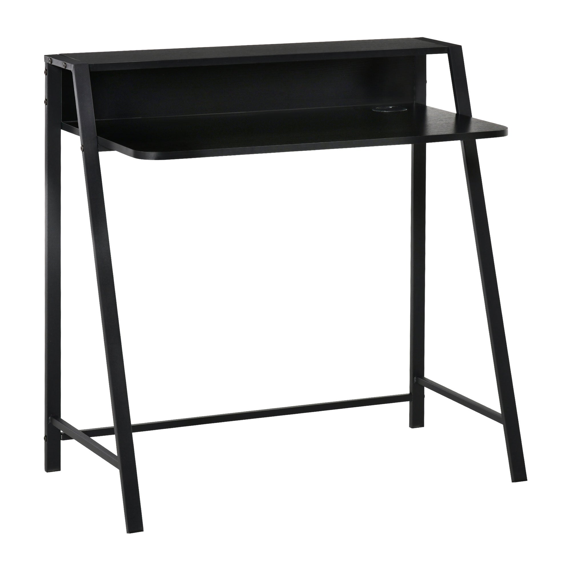 Writing Desk Computer Table with Storage Shelf, Home Office Workstation, Black Engineered Wood