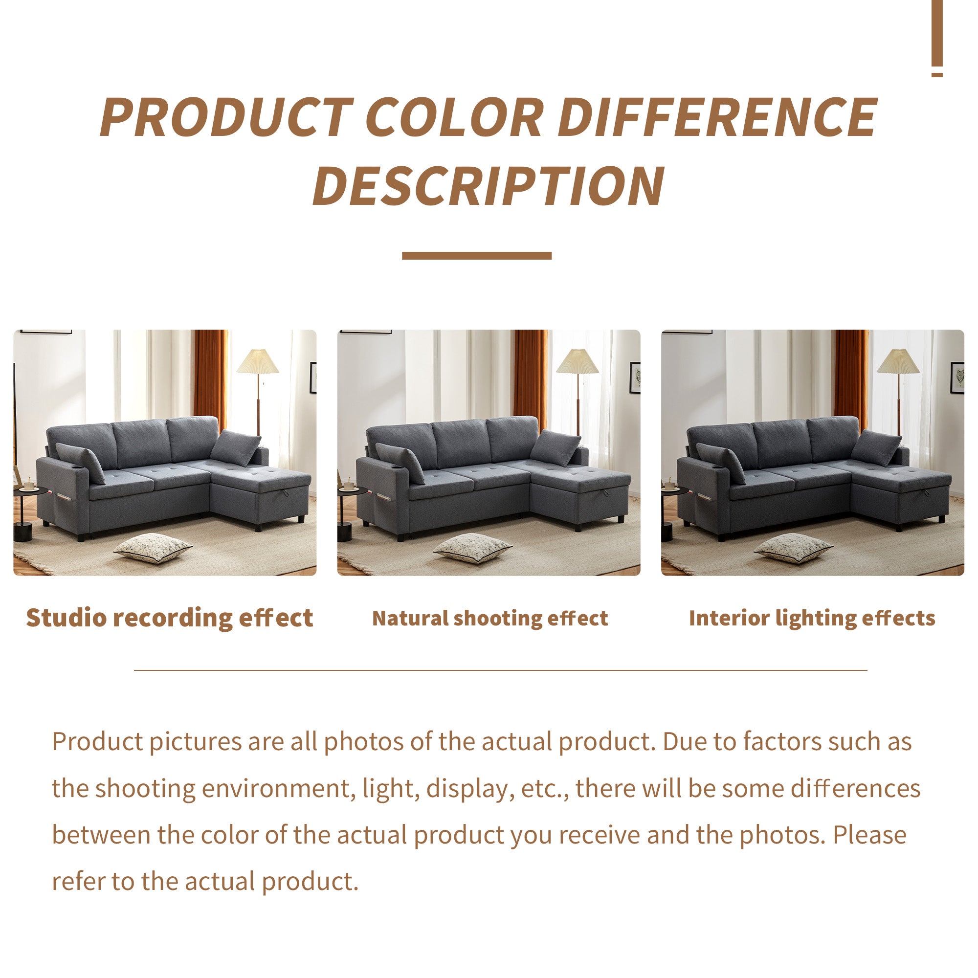 Sofa Bed L-Shaped Corner Sofa 3 Seater Pull Out with Storage, Grey