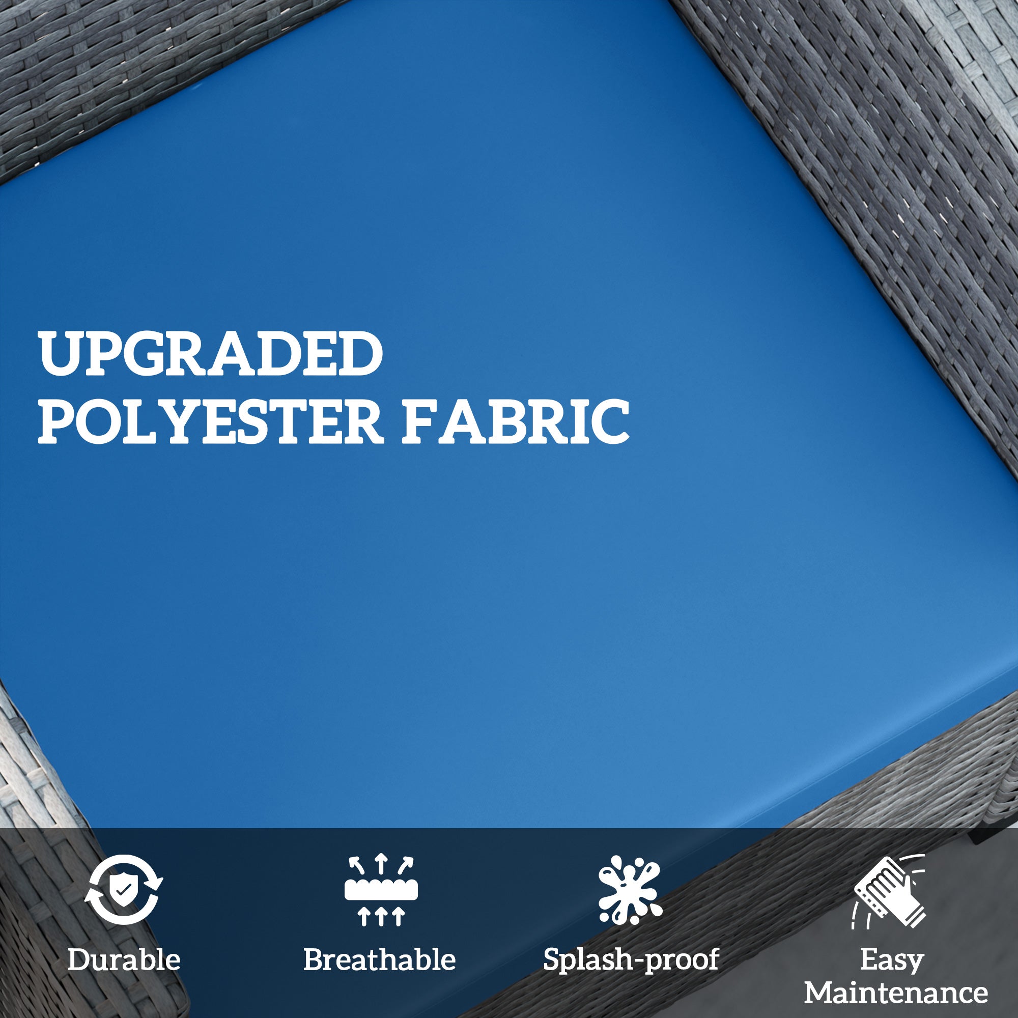 Outdoor Seat Cushion Pads, 3 PC Rattan Furniture Set, Sky Blue